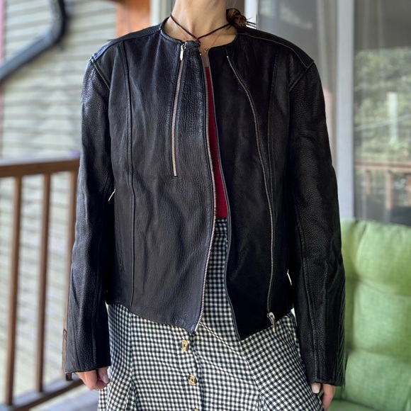 Theory Jackets & Blazers - Theyskens Theory Leather Black Moto Jacket Designer Small 4 6 women zipper coat